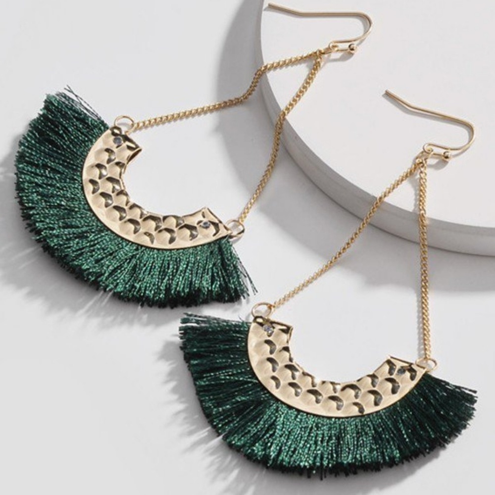 Green Silk Tassel Earrings